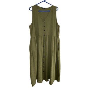 Madewell Lightspun Button-Front Tank Midi Dress Size 2X Green Gauzy Cotton